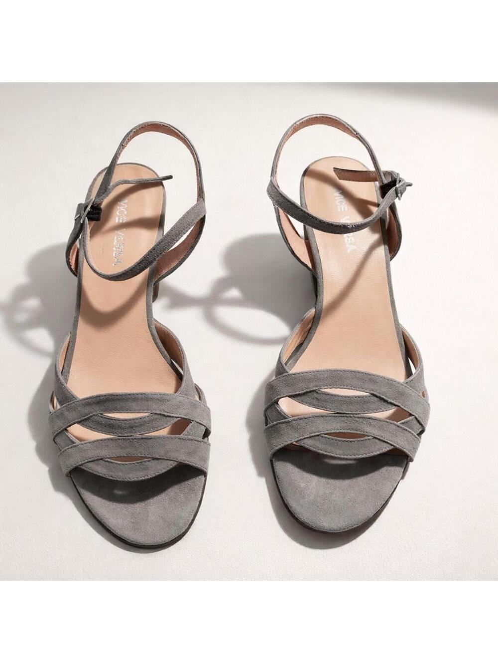 Vice Versa Gray Suede Ankle Strap Sandals Size 37